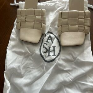 Ash Cream Woven Leather Slide Sandals